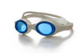 White goggles for sport swimming, with blue glasses, isolated on white Royalty Free Stock Photo