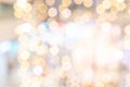 Gold bokeh background. Abstract glitter festive blur lights. Soft yellow christmas backdrop. Royalty Free Stock Photo