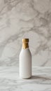 A white and gold bottle on a marble counter top, AI
