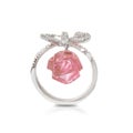 White Gold Bow Ring With Diamonds And Rose Quartz Rose