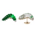 White gold caterpillar cufflinks with diamonds, jadeite and rhinestone