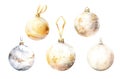 White and Gold Christmas ornaments set isolated on transparent background Royalty Free Stock Photo