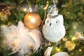 White and gold Christmas tree decorations. Royalty Free Stock Photo