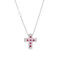 White gold cross pendant with diamonds and rubies