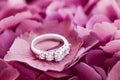 Diamond anniversary ring with 5 large diamonds on flowers Royalty Free Stock Photo