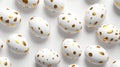 White and gold Easter eggs on a white background, top view. Royalty Free Stock Photo