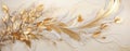 White and Gold Feather Floral Relief Wall Art Panel. Royalty Free Stock Photo