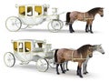 A white, gold-finished carriage drawn by a pair of horses