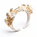 White Floral Cuff With Gold Plating - Baroque-inspired Still Life Jewelry