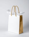White and Gold Gift Bag with Tissue Paper Royalty Free Stock Photo