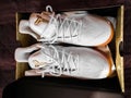 White and gold Kobe Bryant nike sneakers Black Mamba in a box