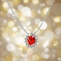 Golden necklace with ruby and diamonds Royalty Free Stock Photo