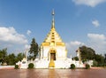 White and gold PAGODA on sky background at Temple