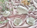 White and gold porcelaine dishes Royalty Free Stock Photo