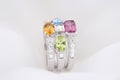 Gold Ring With Blue Topaz, Pink Tourmaline, Citrine Peridot And Diamonds