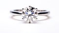 White gold ring with diamond. Romantic engagement wedding proposal symbol. Sparkling gemstone luxury gift jewelry close