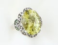 White Gold Ring With Lemon Quartz And Diamonds