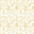 White and gold seamless pattern with leaves. Styles hand drawn l Royalty Free Stock Photo