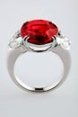 White gold or silver ring with red ruby gemstone Royalty Free Stock Photo