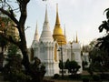 White and gold stupas in a Thai Royal Family Mausoleum in the Royal Cemetery of Wat Ratchabophit temple in Bangkok