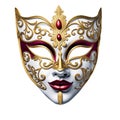 A white and gold Venetian mask with red eyes, an opera carnival mask isolated on white PNG file Royalty Free Stock Photo