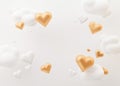 White and golden hearts and clouds. Valentine's Day background with free space for text, copy space. Postcard Royalty Free Stock Photo