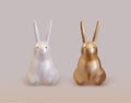 White and golden rabbit. 3d Gold metallic Bunny. White easter rabbit. Easter Bunny. Realistic vector illustration. Isolated on Royalty Free Stock Photo