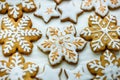 White and golden snoflakes Christmas ginger cookies