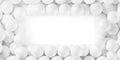 White golf ball border or frame over white background with copy space top view from above