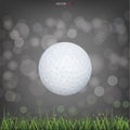 White golf ball in green grass field and light blurred bokeh background. Vector Royalty Free Stock Photo