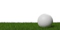 White golf ball on green grass or lawn over white background with copy space Royalty Free Stock Photo