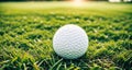 A White Golf Ball on a Green Lawn at Sunset Royalty Free Stock Photo