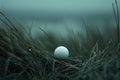 White golf ball in the long grass, white golf ball resting among blades of long grass Royalty Free Stock Photo