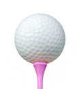 White Golf Ball on Pink Tee Isolated on a White Background Royalty Free Stock Photo