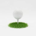 White Golf Ball Mounted on Grass Base Isolated on White Background Royalty Free Stock Photo