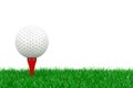 A White Golf Ball on Red Tee in Green Grass. 3d Rendering Royalty Free Stock Photo