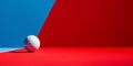 A white golf ball rests on a red surface with a blue background. Generative AI Royalty Free Stock Photo