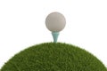 A white golf ball on tee in grass isolated on white background. Royalty Free Stock Photo