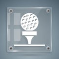 White Golf ball on tee icon isolated on grey background. Square glass panels. Vector Royalty Free Stock Photo