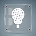 White Golf ball on tee icon isolated on grey background. Square glass panels. Vector Royalty Free Stock Photo