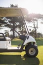 White golf buggy on field Royalty Free Stock Photo