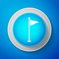 White Golf flag icon isolated on blue background. Golf equipment or accessory. Circle blue button with white line Royalty Free Stock Photo