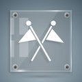 White Golf flag icon isolated on grey background. Golf equipment or accessory. Square glass panels. Vector Royalty Free Stock Photo