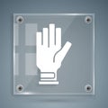 White Golf glove icon isolated on grey background. Sport equipment. Sports uniform. Square glass panels. Vector Royalty Free Stock Photo