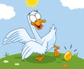 White Goose Cartoon Character With Golden Egg