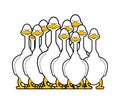 White goose flock isolated cartoon. domestic waterfowl family. vector illustration