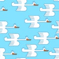 White goose flying pattern seamless. ducks bird of passage background. vector ornament. Baby fabric texture Royalty Free Stock Photo