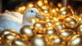 White goose surrounded by golden eggs Royalty Free Stock Photo