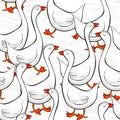 White gooses on white seamless pattern