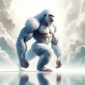 A white gorilla with white fur and big muscles is walking on the ice, amazing image Royalty Free Stock Photo